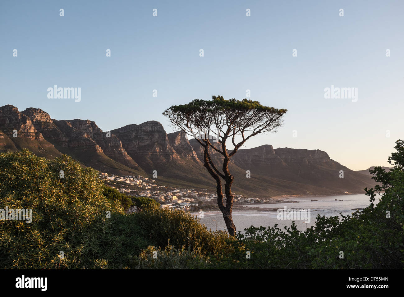 Blick auf Camps Bay & zwölf 12 Apostel, Cape Town, Südafrika. Stockfoto