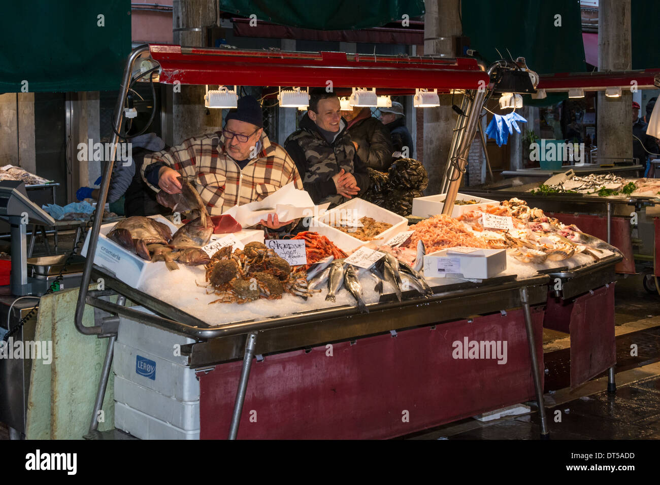 Venedig, Italien. Rialto Fischmarkt, Pescheria. Stockfoto
