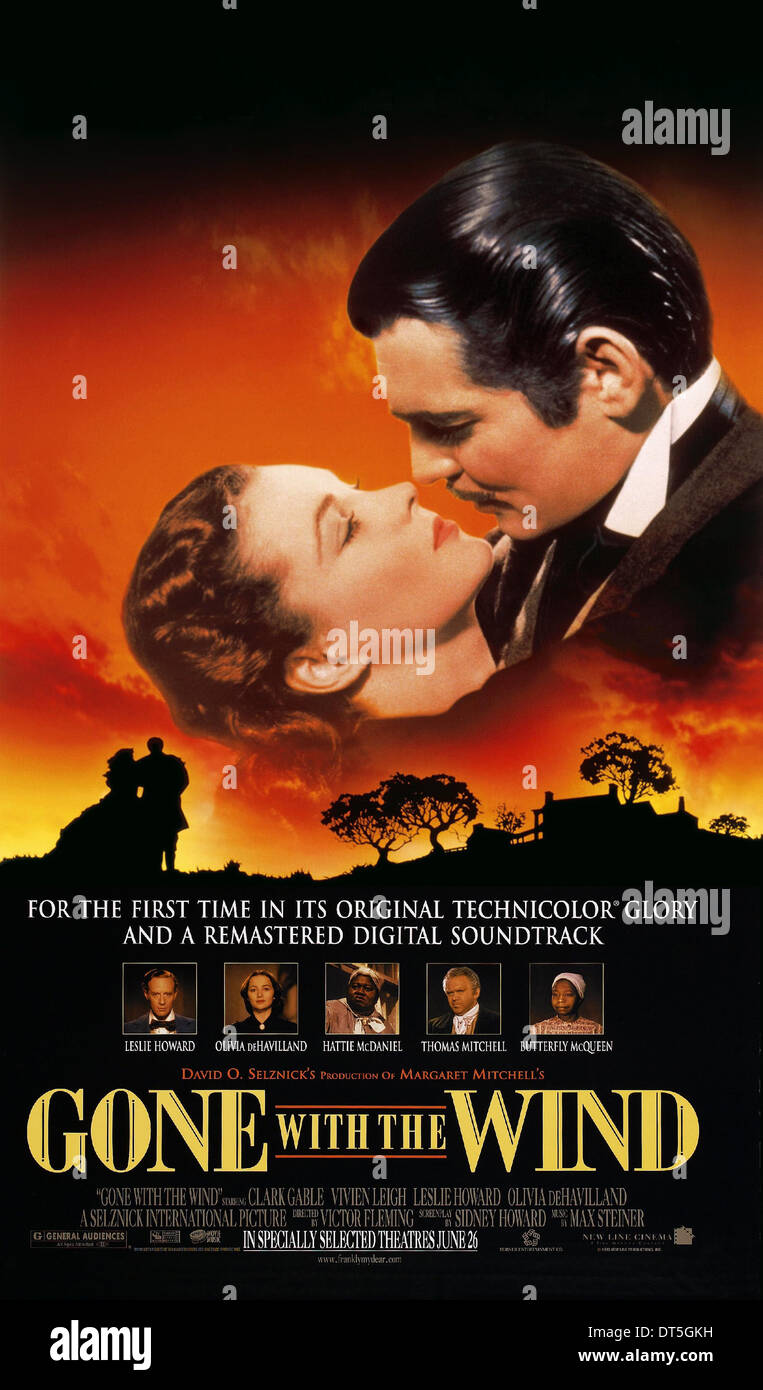 VIVIEN LEIGH, Clark Gable, Leslie Howard, OLIVIA DE HAVILLAND, HATTIE MCDANIEL, THOMAS MITCHELL, BUTTERFLY MCQUEEN, Plakat, gegangen mit dem Wind, 1939 Stockfoto