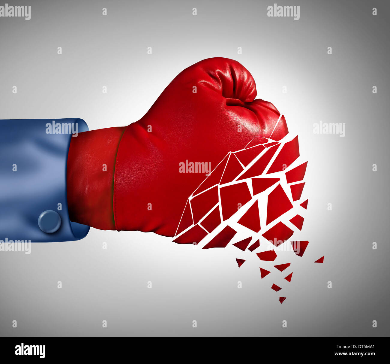 Gescheiterten Strategie Geschäftskonzept mit rote Boxhandschuh zerfallen als Metapher für den Verlust der Kampfgeist und Zusammenbruch Stockfoto
