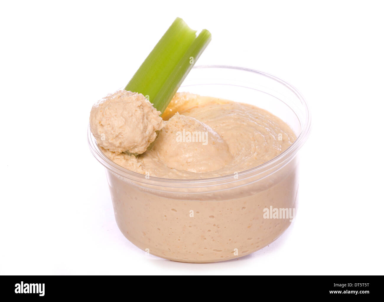 Low Fett essen Hummus und Sellerie Ausschnitt Stockfoto