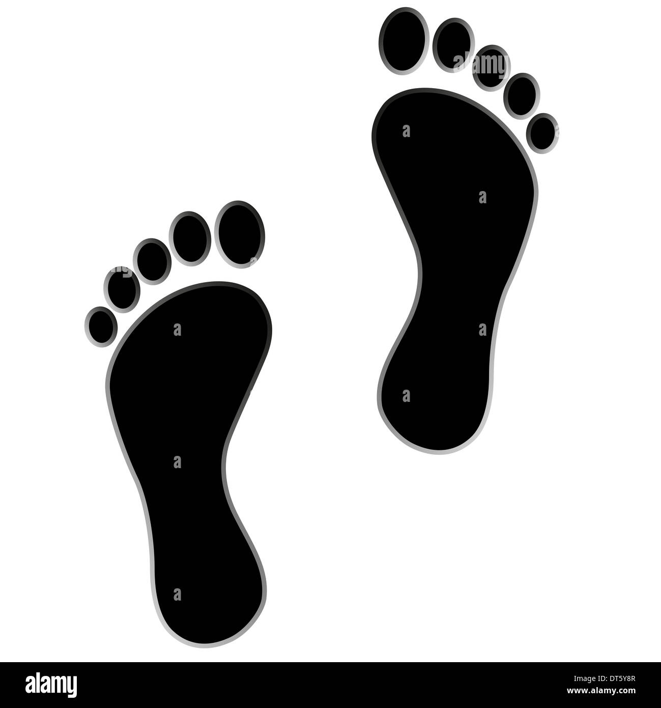 schwarzen Fußabdruck isoliert auf weißem Hintergrund. Stockfoto