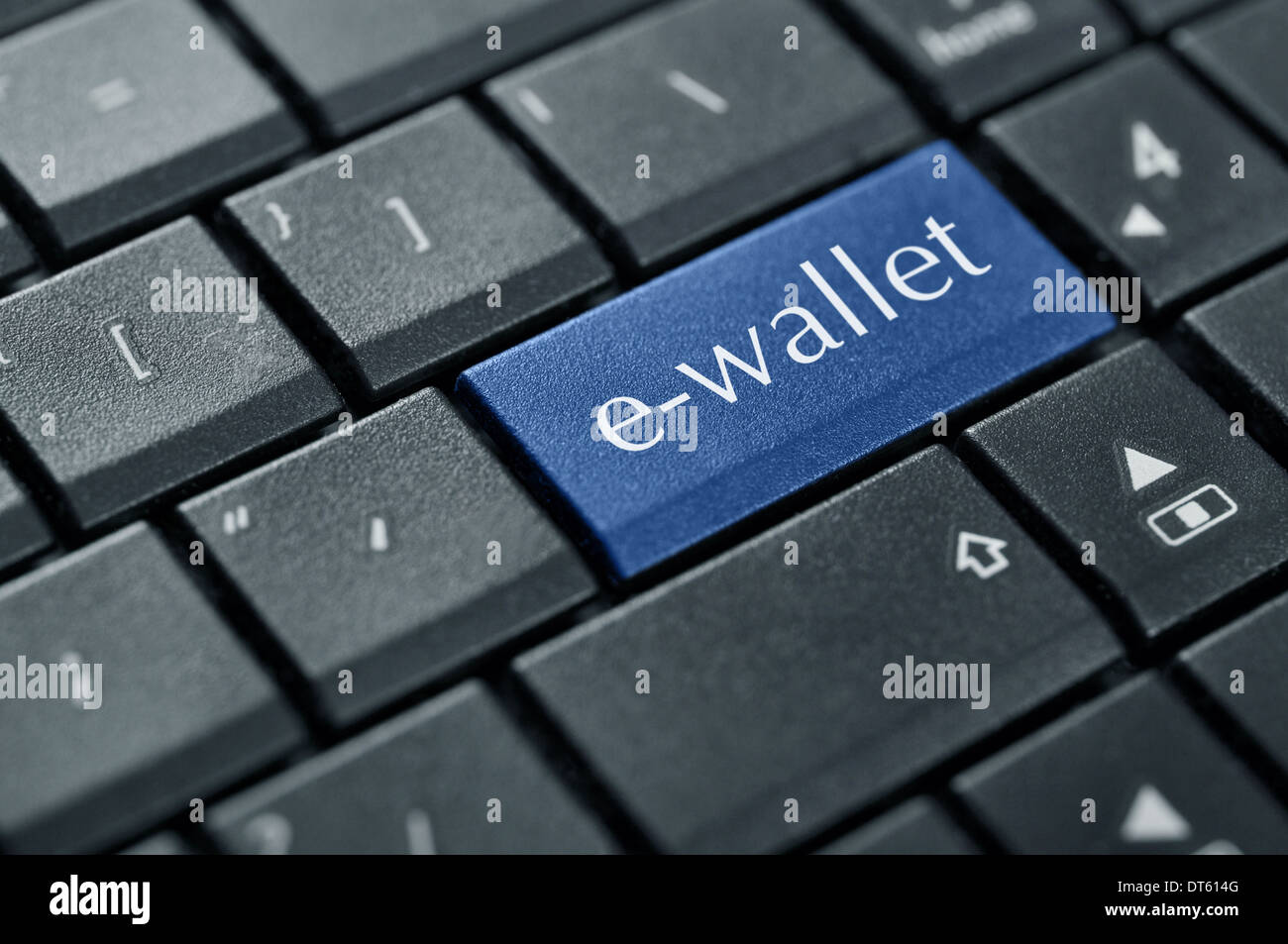 Wörter e-Wallet auf Taste der Computertastatur. Stockfoto