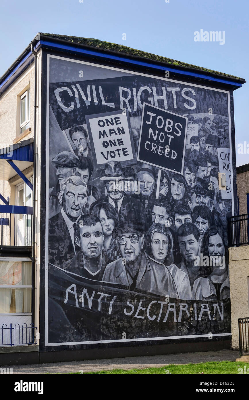 Irland, Derry, The People Galerie Reihe von Wandmalereien in der Bogside, Wandbild, bekannt als Bürgerrechte. Stockfoto