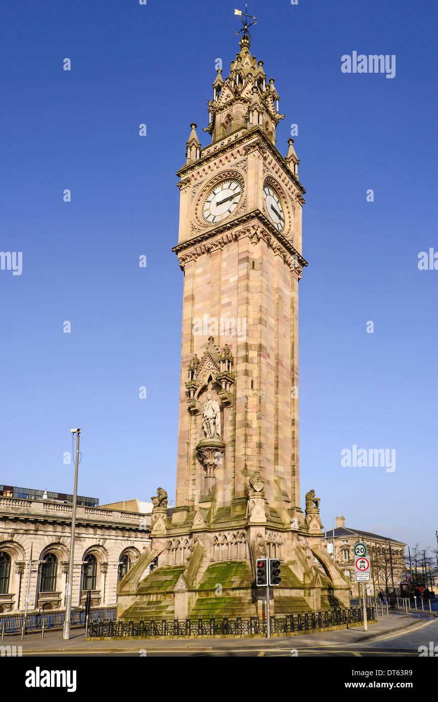 Irland, Belfast, das Albert Memorial Clock Tower in Queen Square ein Denkmal für Königin Victorias Gemahl Prinz Albert. Stockfoto