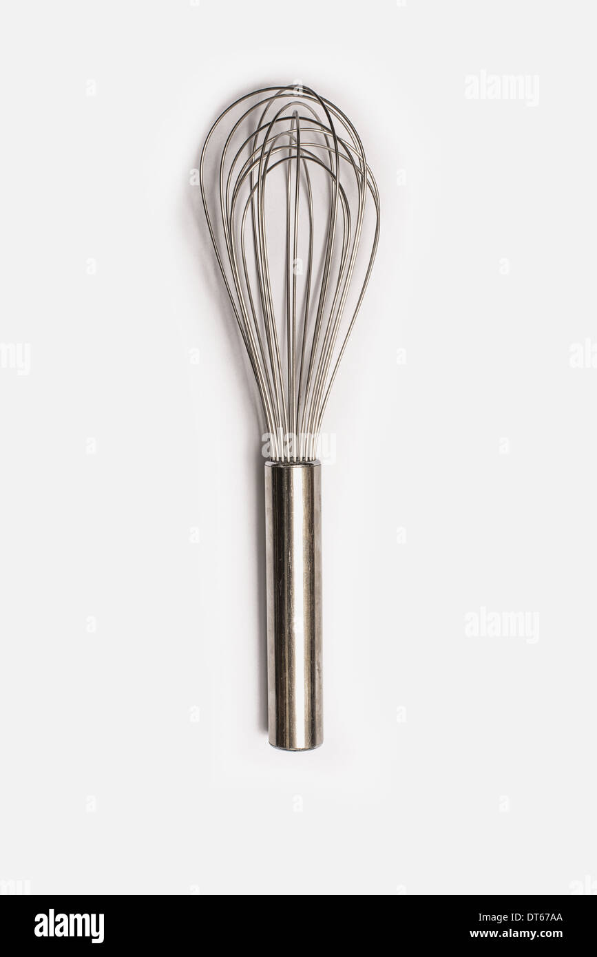 Ein Metall Ballon Kochen Schneebesen mit Metallgriff. Stockfoto