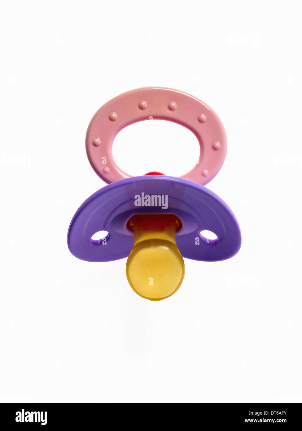 Eine farbige Kunststoff Baby Schnuller, Dummy oder Schnuller. Stockfoto