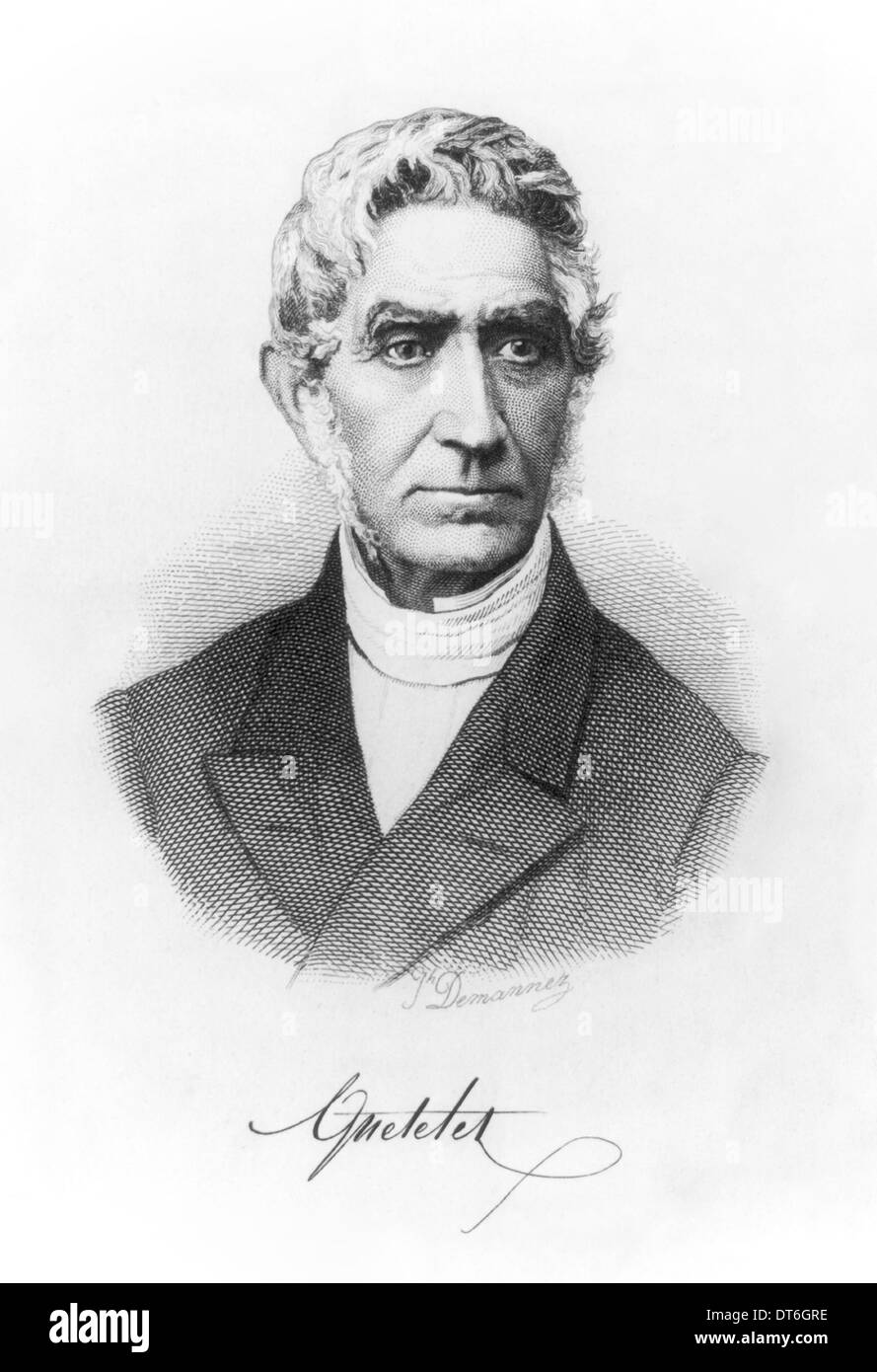 Adolphe Quetelet (1796-1874) Belgischer Mathematiker, Astronom und Statistiker, der seine Abhandlung über Mann 1835 veröffentlicht. Weitere Informationen finden Sie unten. Stockfoto