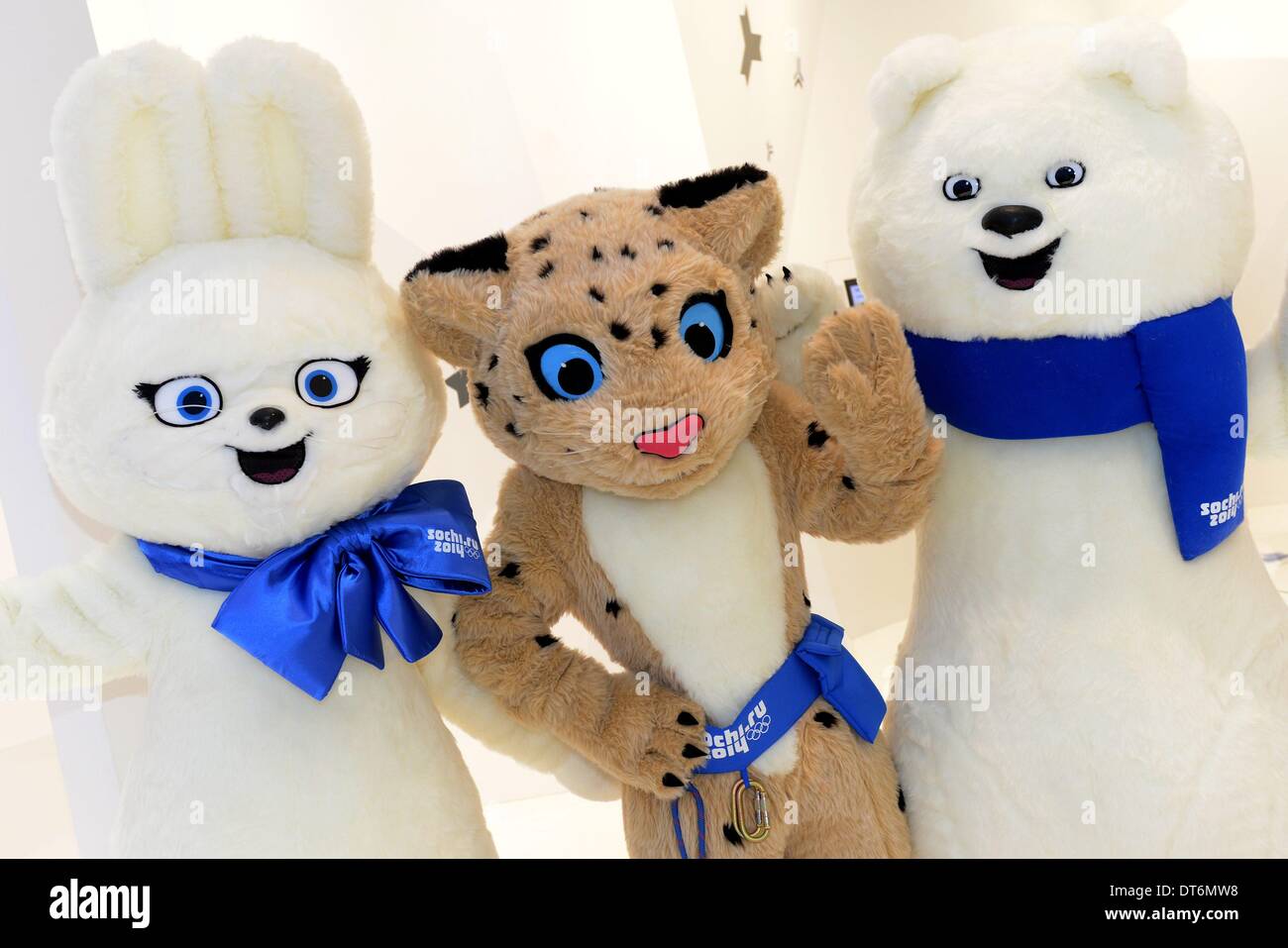 Die Olympischen Maskots bei den Sochi 2014 Olympischen Spielen, Sotschi, Russland, 10. Februar 2014. Die Olympischen Winterspiele 2014 in Sotschi von 07 bis 23. Februar 2014 laufen. Foto: Frank Mai Stockfoto