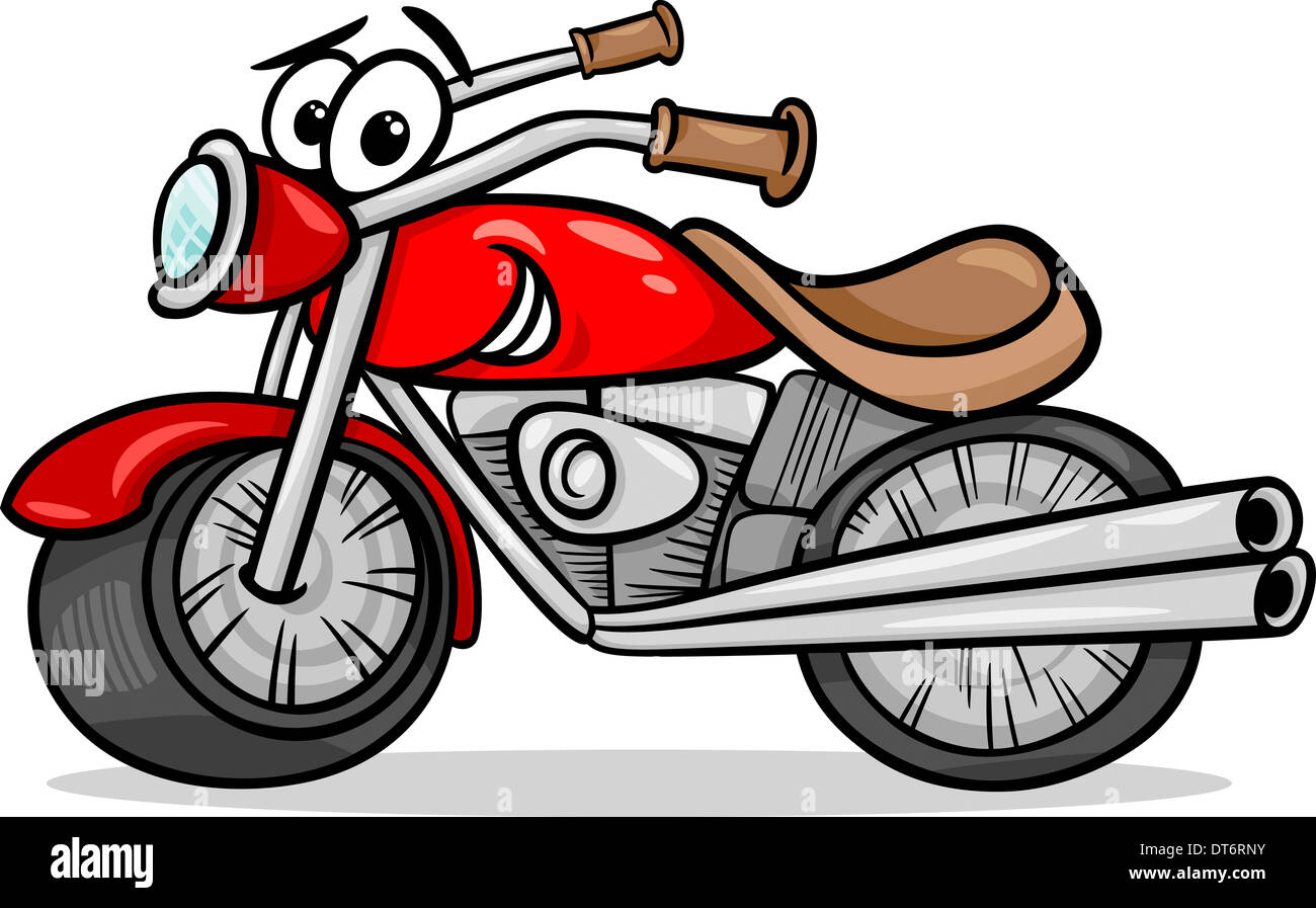 Cartoon-Illustration der lustige Motor Bike Fahrzeug oder Chopper Comic-Maskottchen  Stockfotografie - Alamy