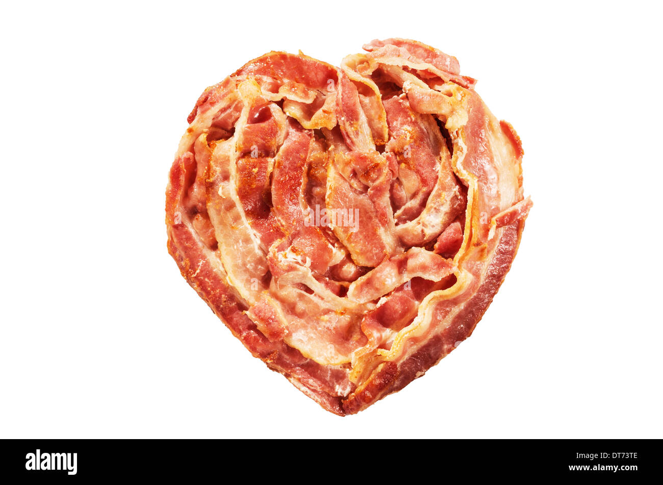 gekochter Speck Herzform isoliert auf weißem Hintergrund Stockfoto