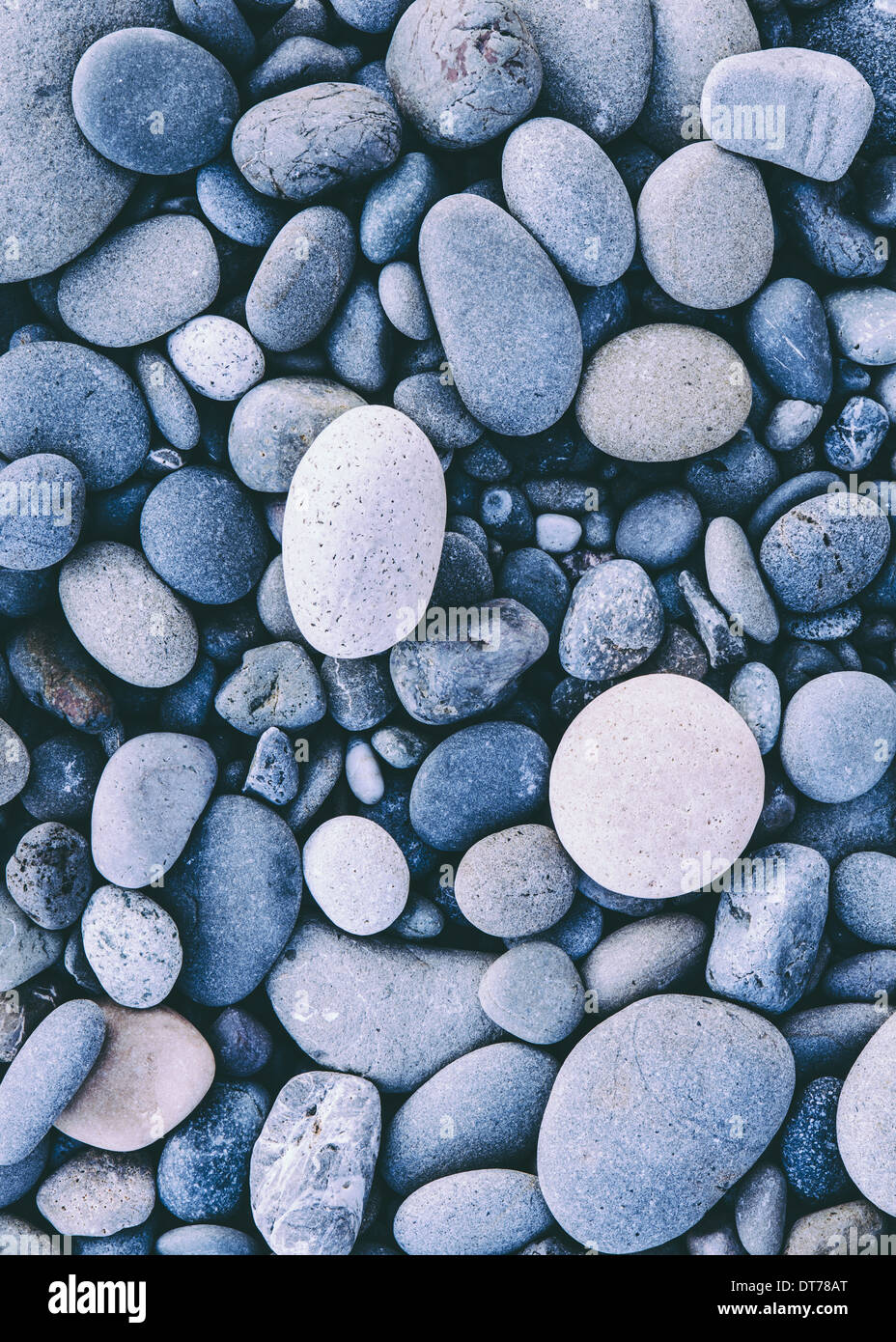 Polierte glatten Steinen und Kieseln am Ufer Meeres in Olympic Nationalpark.  Verschiedensten Formen und Größen. Stockfoto