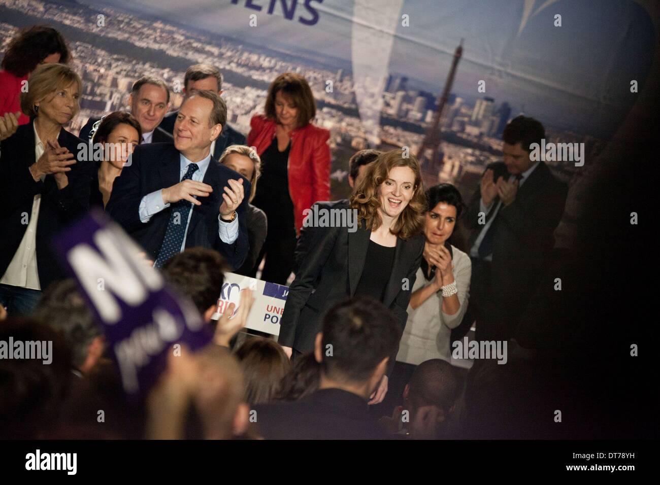 Paris, Frankreich. 10. Februar 2014. Erstes Treffen von Nathalie Kosciusko-Morizet, UMP Kandidat bei der Wahl zum Bürgermeister von Paris in der Japy Turnhalle. Nicolas Sarkozy, dem letzten französischen Präsidenten gab, sie zu unterstützen. Bildnachweis: Michael Bunel/NurPhoto/ZUMAPRESS.com/Alamy Live-Nachrichten Stockfoto