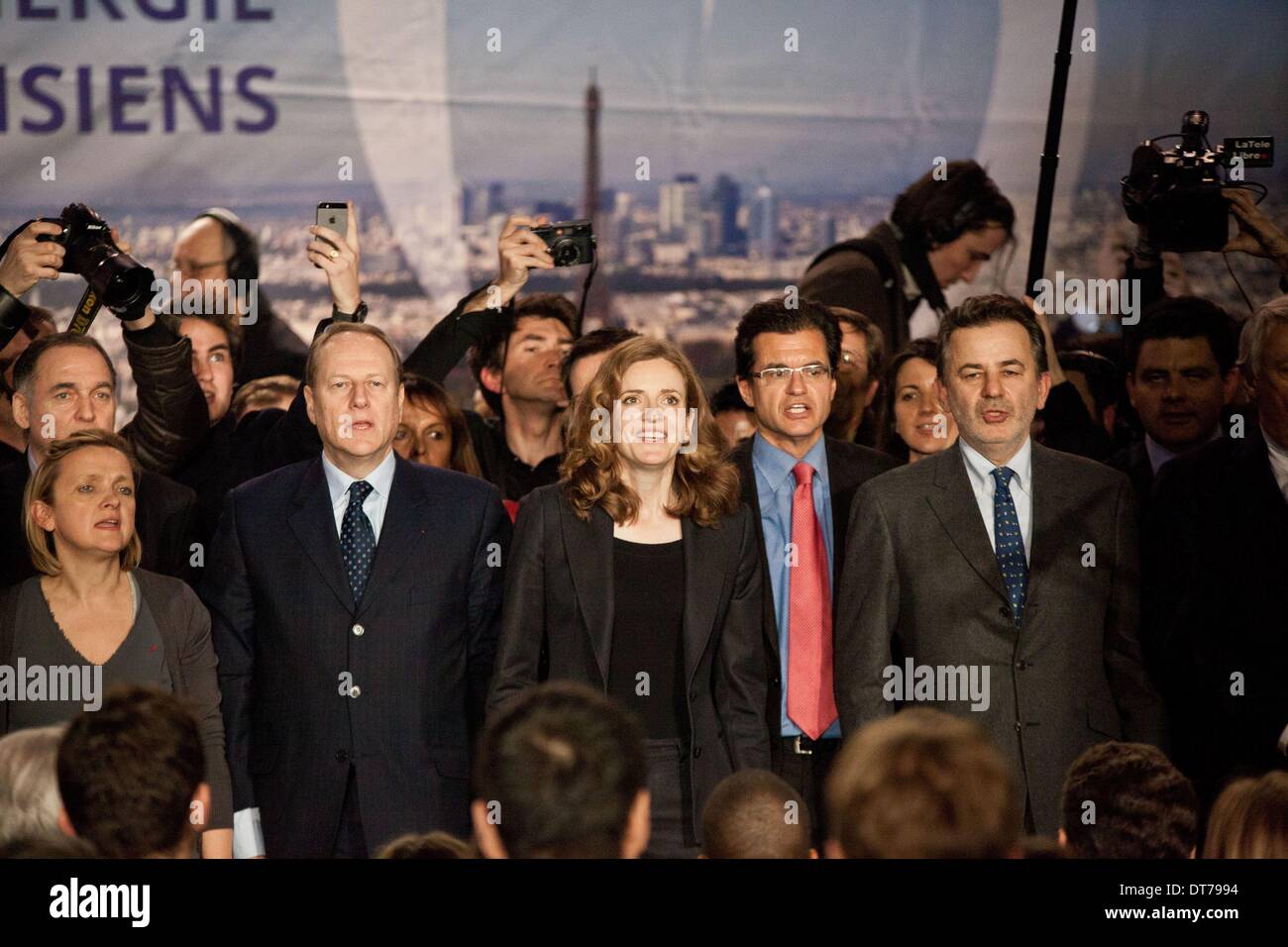 Paris, Frankreich. 10. Februar 2014. Erstes Treffen von Nathalie Kosciusko-Morizet, UMP Kandidat bei der Wahl zum Bürgermeister von Paris in der Japy Turnhalle. Nicolas Sarkozy, dem letzten französischen Präsidenten gab, sie zu unterstützen. Bildnachweis: Michael Bunel/NurPhoto/ZUMAPRESS.com/Alamy Live-Nachrichten Stockfoto