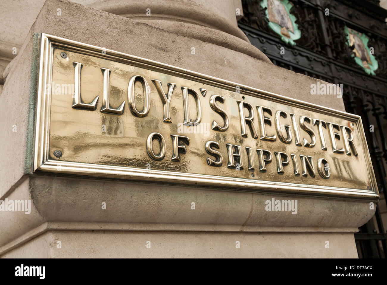 Messingplakette auf der Lloyds / Lloyds register für den Versand Gebäude an 71, Fenchurch Street / st. London. VEREINIGTES KÖNIGREICH. Stockfoto