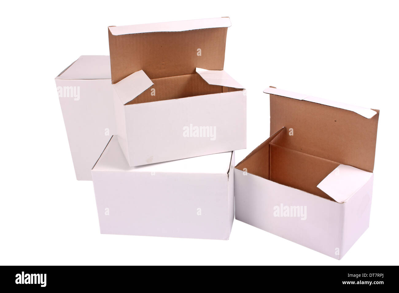 Einige offene Karton Kartons isoliert auf weißem Hintergrund Stockfoto