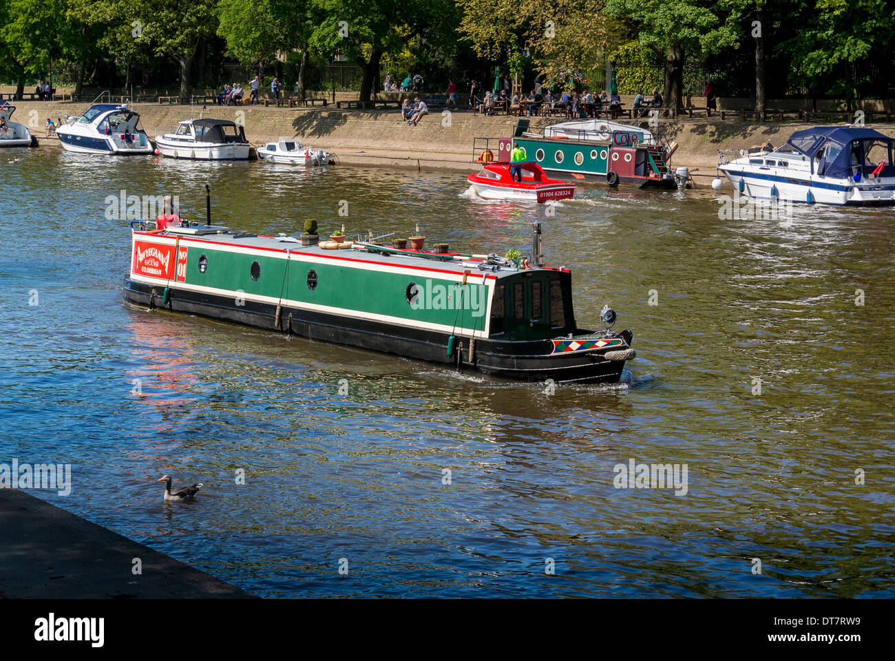 Narrowboat auf dem Fluss Ouse im Zentrum von York Stockfoto