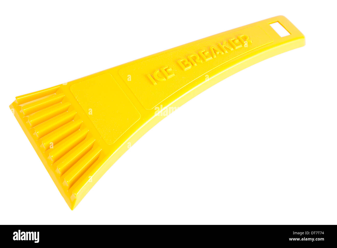 Gelbe Eiskratzer / Breaker für Autos isoliert auf weißem Hintergrund mit Beschneidungspfad Stockfoto
