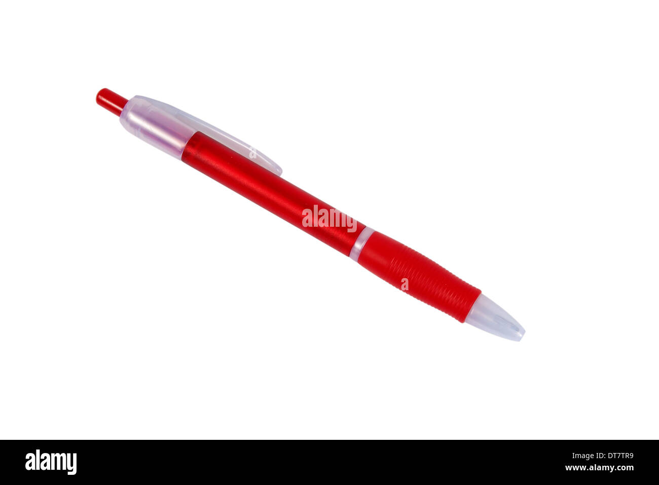 Einzelne rote Kugelschreiber isoliert auf weißem Hintergrund Stockfoto