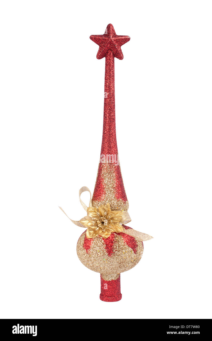 Rot Weihnachten Spielzeug für Top-Tanne auf weiß Stockfoto