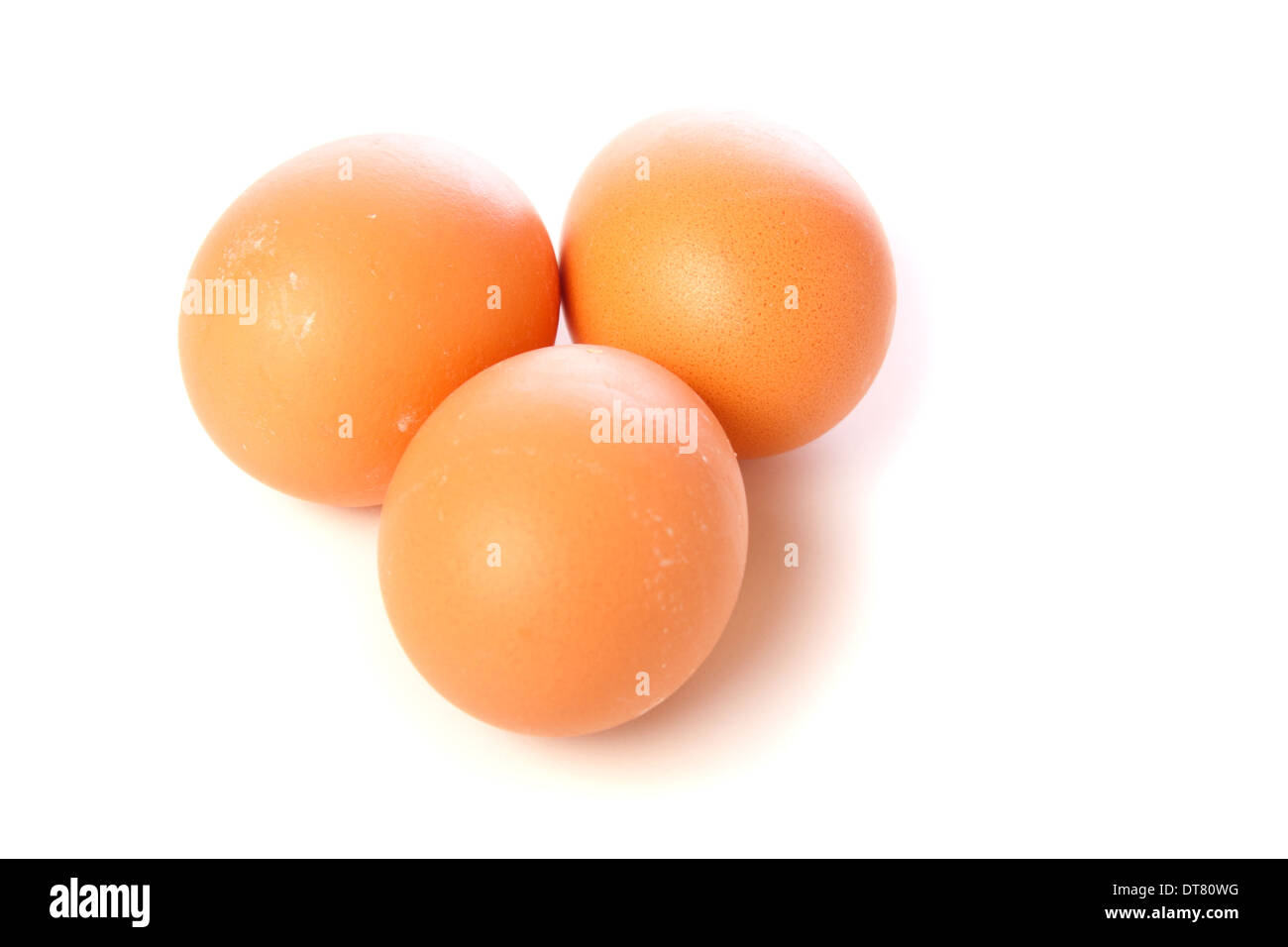 Drei Eiern isoliert auf weißem Hintergrund Stockfoto