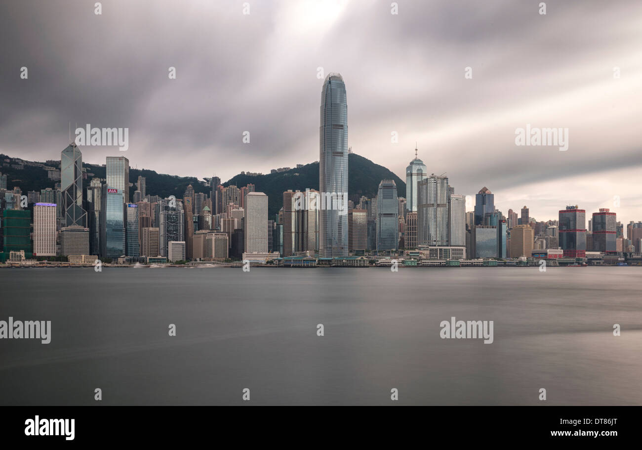 Victoria Harbour Hong Kong Langzeitbelichtung Stockfoto