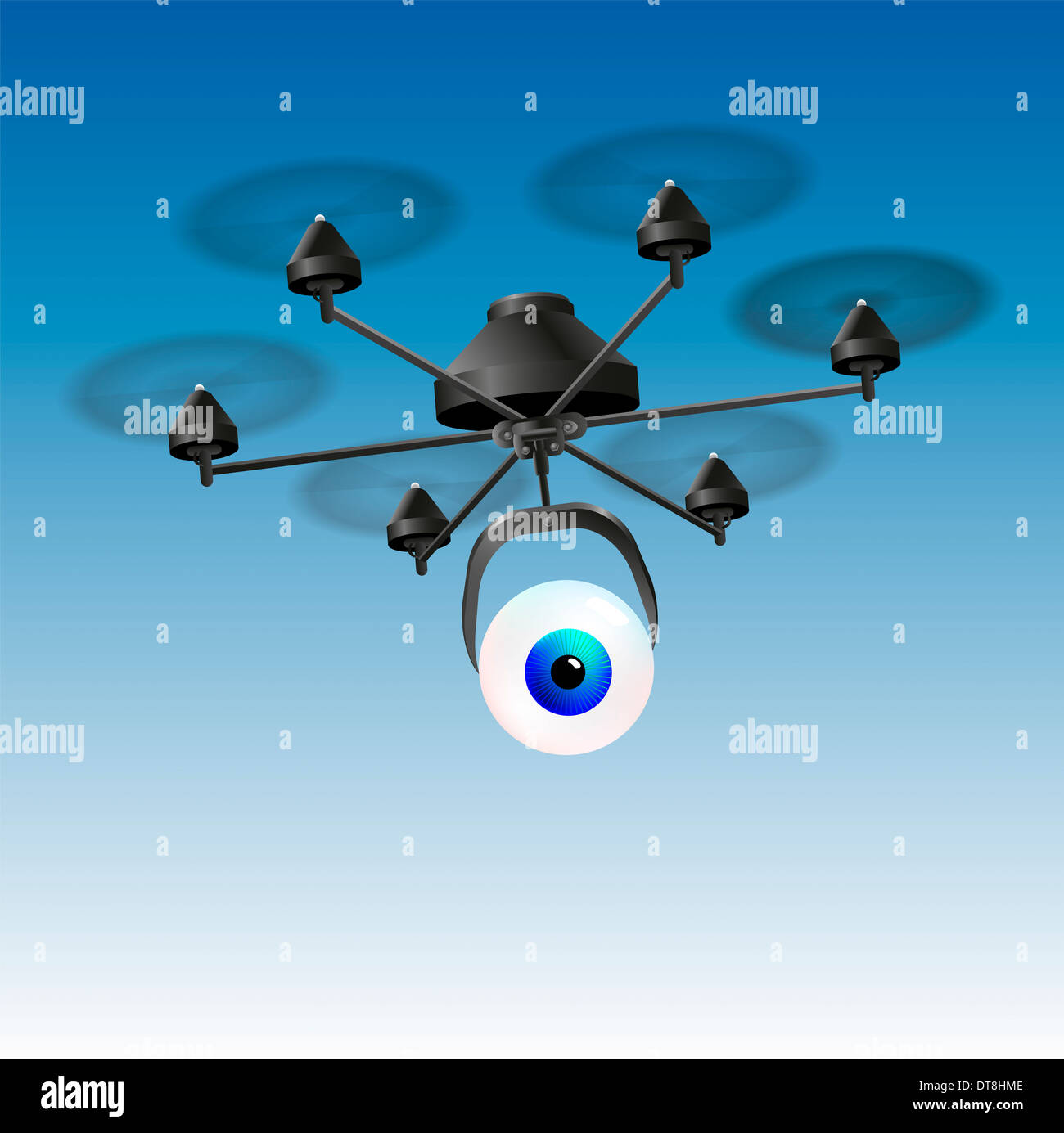 Drohne oder unmanned aerial vehicles (UAV) mit einem Auge statt einer Kamera. Stockfoto