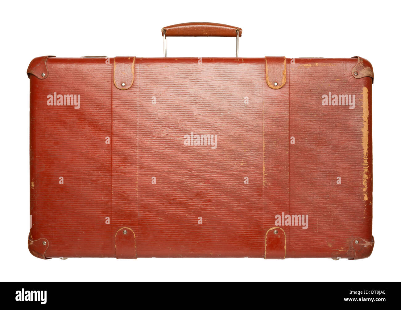Vintage roten Koffer isoliert auf weißem Hintergrund Stockfoto