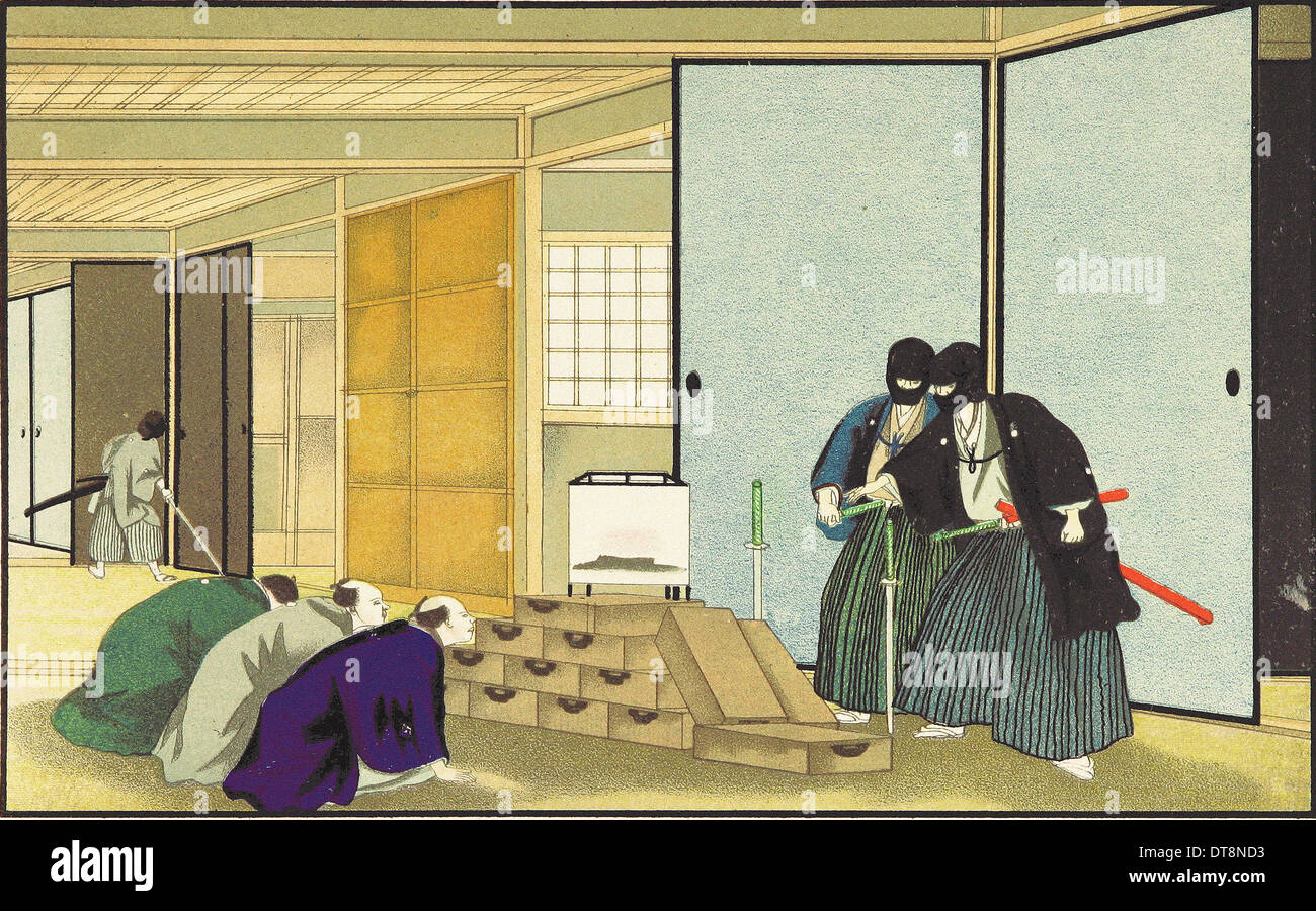 Lonins oder gesetzlosen raubt ein reicher Kaufmann Haus - Chromo-Lithographie von original japanischen Malerei XIX Jahrhundert Stockfoto