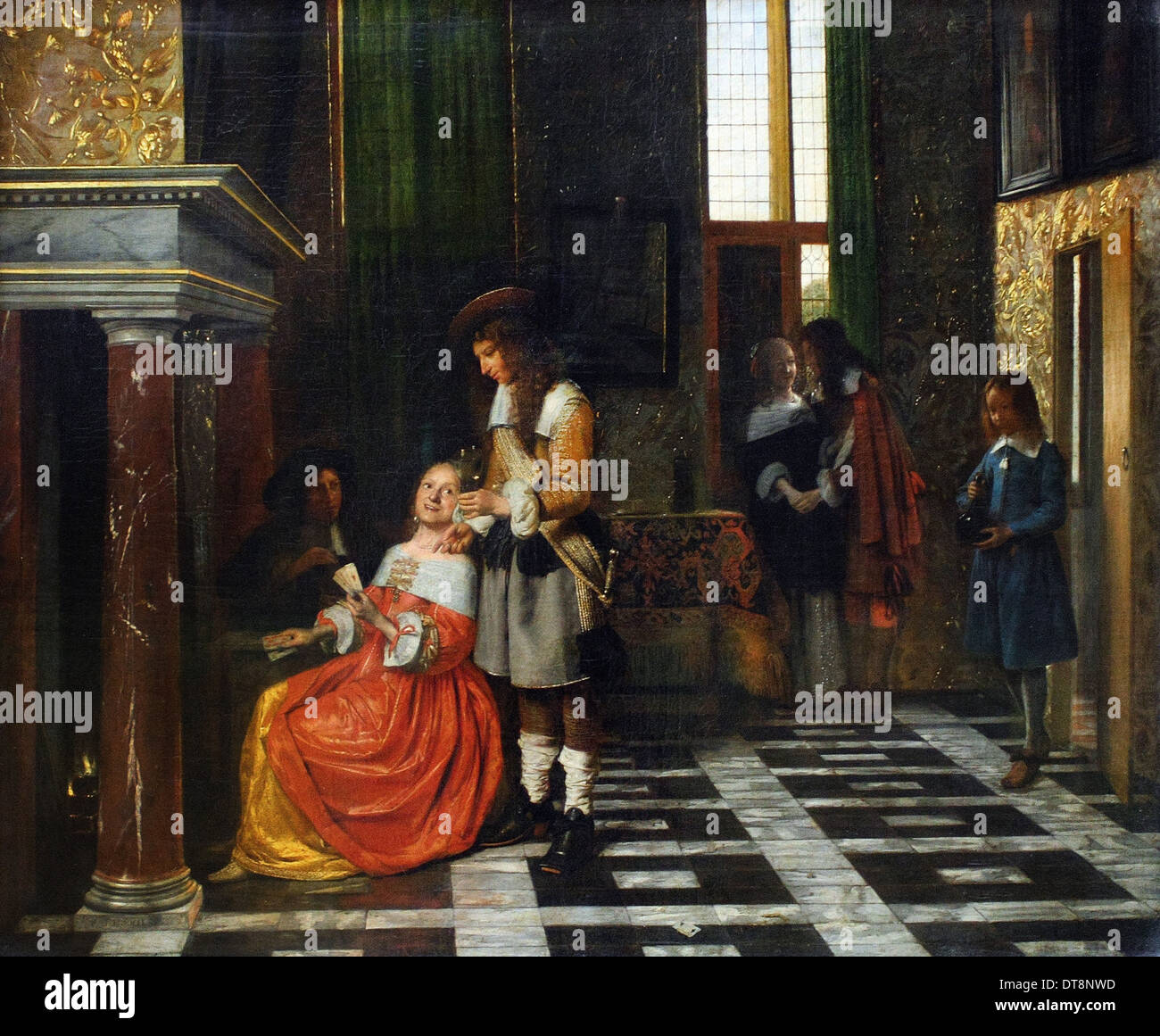 Pieter de Hooch - der Kartenspieler in eine reiche Innenausstattung - Louvre-Museum - Paris Stockfoto