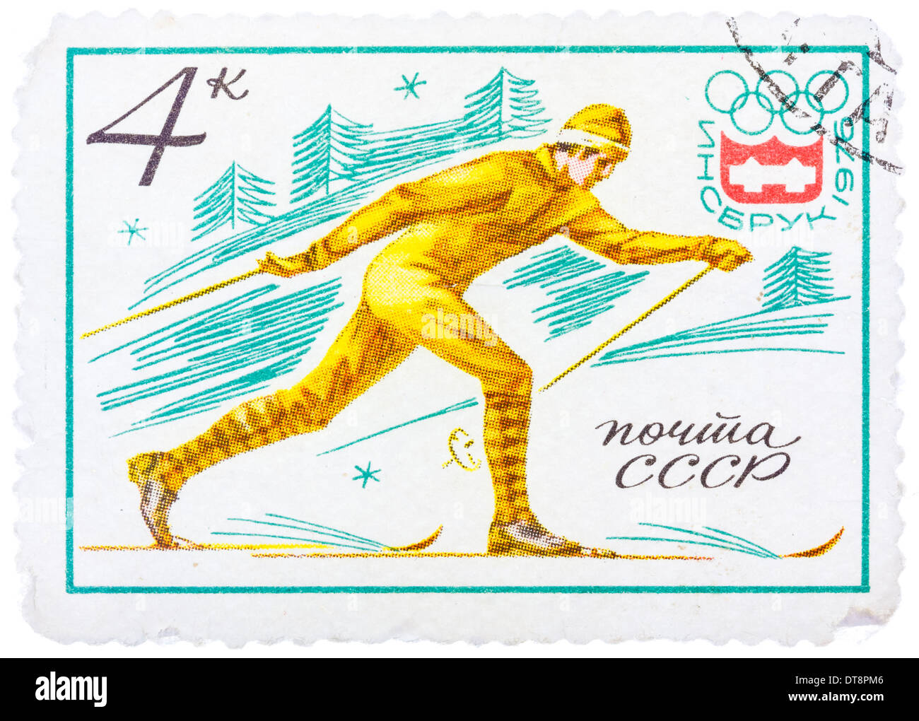 Russland - ca. 1976: Briefmarke gedruckt von Russland, zeigt der Olympischen Winterspiele in Innsbruck, Österreich, Langlauf, ca. 1976 Stockfoto