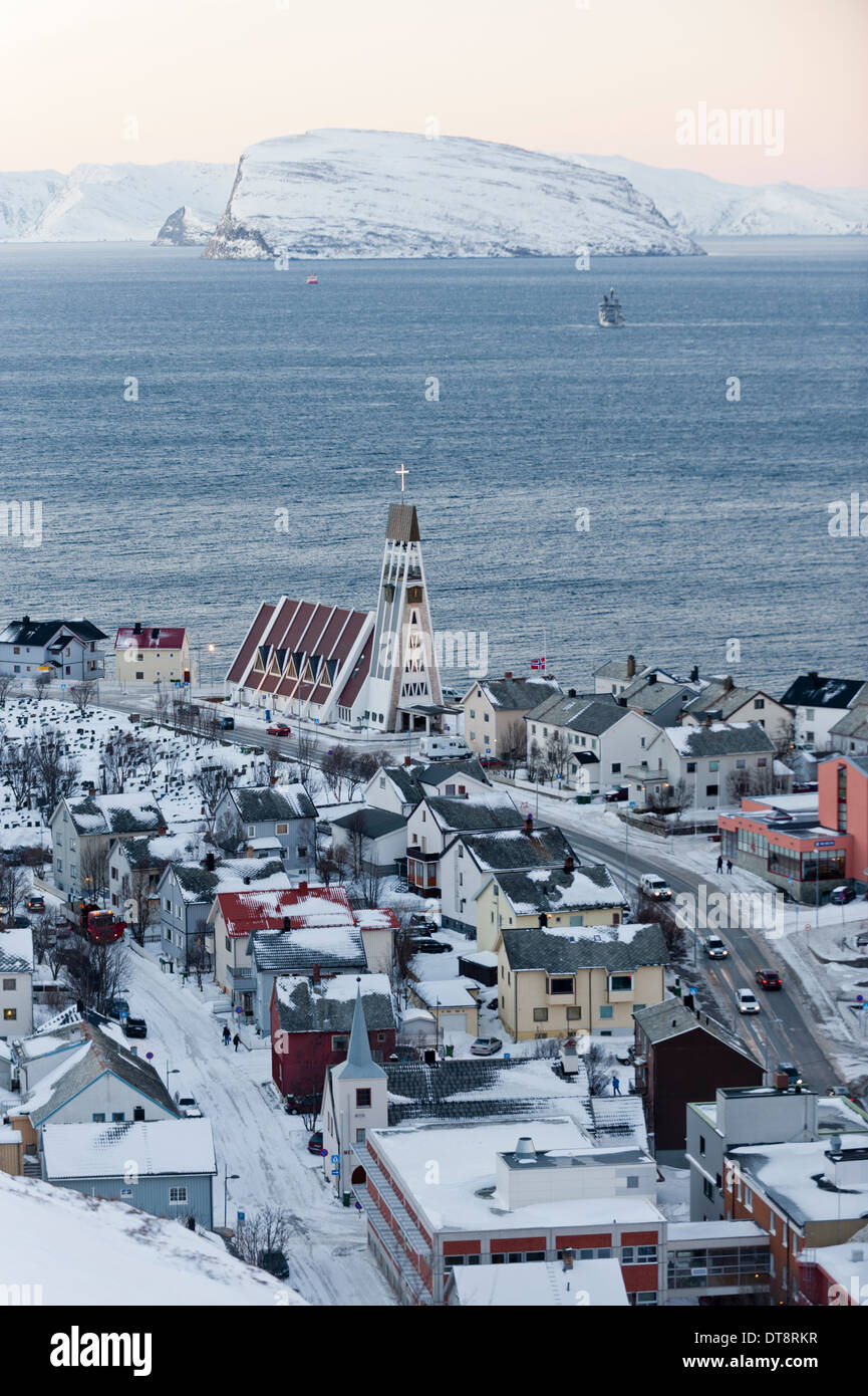 Der Hafen von Hammerfest, Norwegen, die nördlichste Stadt der Welt Stockfoto