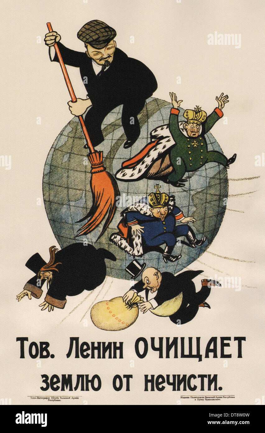 Genosse Lenin reinigt das Land aus Müll (Poster), 1920. Künstler: Deni (Denissow), Wiktor Nikolajewitsch (1893-1946) Stockfoto