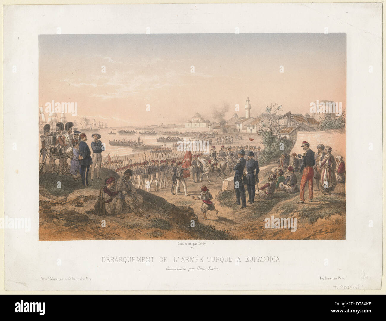 Landung der türkischen Armee am Yevpatoriaunder den Befehl von Omer Pasha, 1855. Künstler: Deroy, Isidore Laurent (1793-1886) Stockfoto