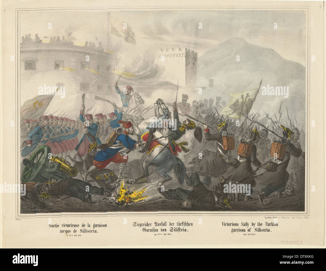 Siegreiche Sally von der türkischen Garnison von Silistria am 14. Juni 1854, 1854. Künstler: Scholz, Joseph (19. Jahrhundert aktiv) Stockfoto