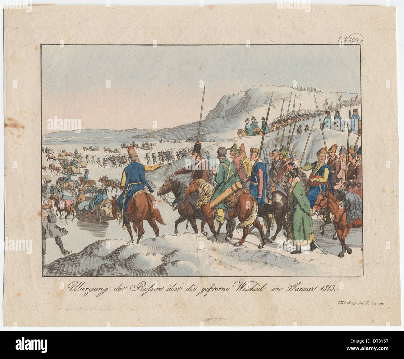 Die russische Armee überquert die Weichsel im Januar 1813, c. 1815. Künstler: Campe, August Friedrich Andreas (1777 – 1846) Stockfoto