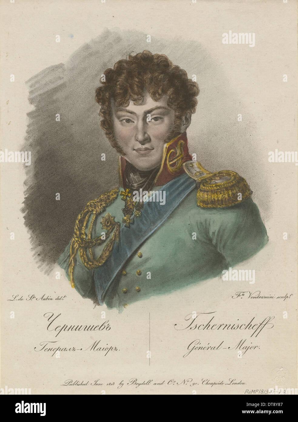 Porträt von Graf Alexander Iwanowitsch Chernyshov (1786 – 1857), 1813. Künstler: Vendramini, Francesco (1780-1856) Stockfoto