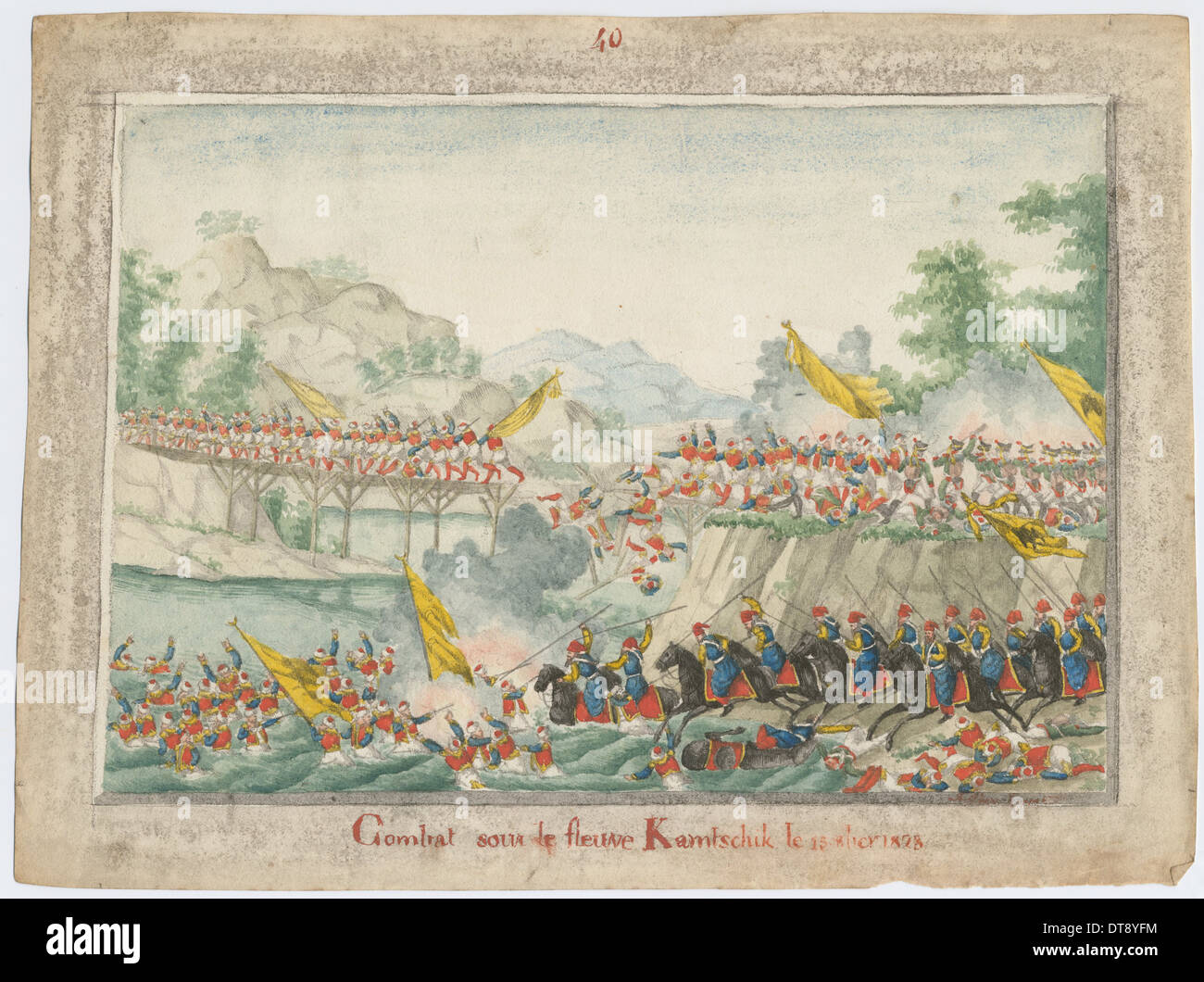 Die Schlacht am Fluss Kamchikpass am 15. Oktober 1828, 1829. Künstler: anonym Stockfoto