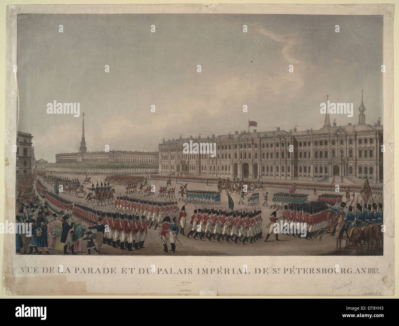 Die Parade vor den Winterpalast in St. Petersburg am 1812, 1812. Künstler: anonym Stockfoto