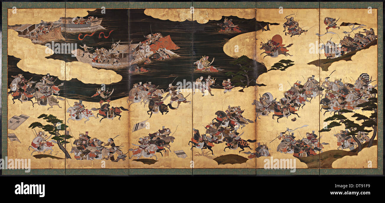 Schlacht-Szenen aus der Geschichte des Heike (Heike Monogatari), ersten Drittel des 17. Jhs.. Künstler: anonym Stockfoto
