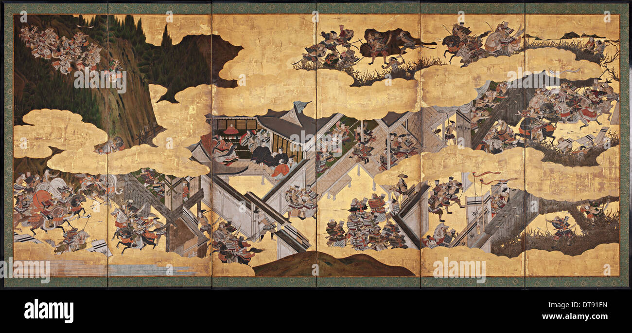 Schlacht-Szenen aus der Geschichte des Heike (Heike Monogatari), ersten Drittel des 17. Jhs.. Künstler: anonym Stockfoto