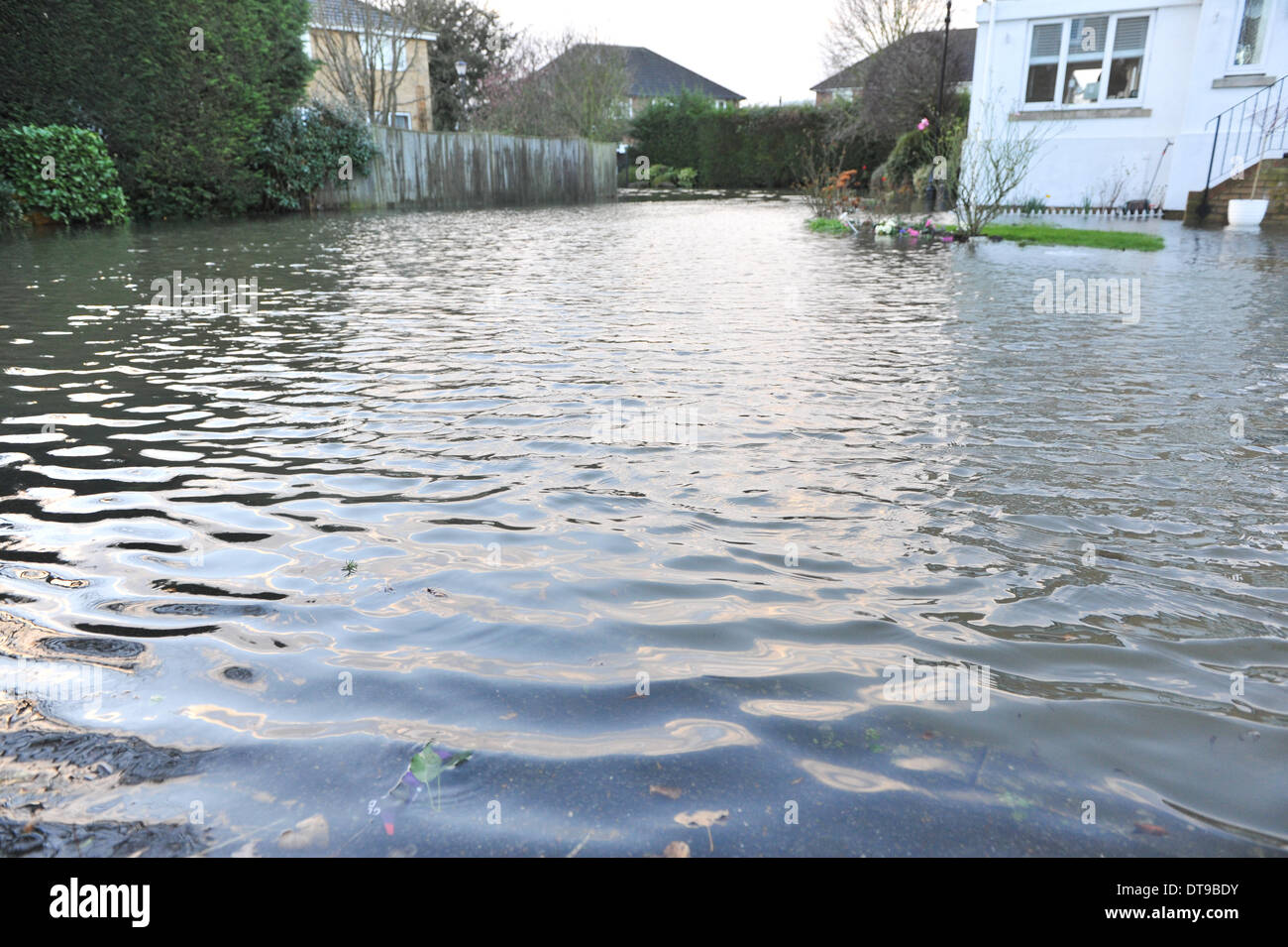 Staines, Surrey, UK. 12. Februar 2014. Überschwemmungen gefährden Eigenschaften in Staines. Bildnachweis: Matthew Chattle/Alamy Live-Nachrichten Stockfoto