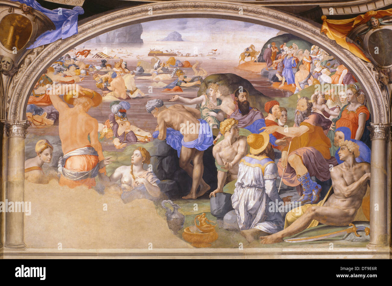 Die Israeliten Durchquerung des Roten Meeres, 1540-1545. Künstler: Bronzino, Agnolo (1503-1572) Stockfoto