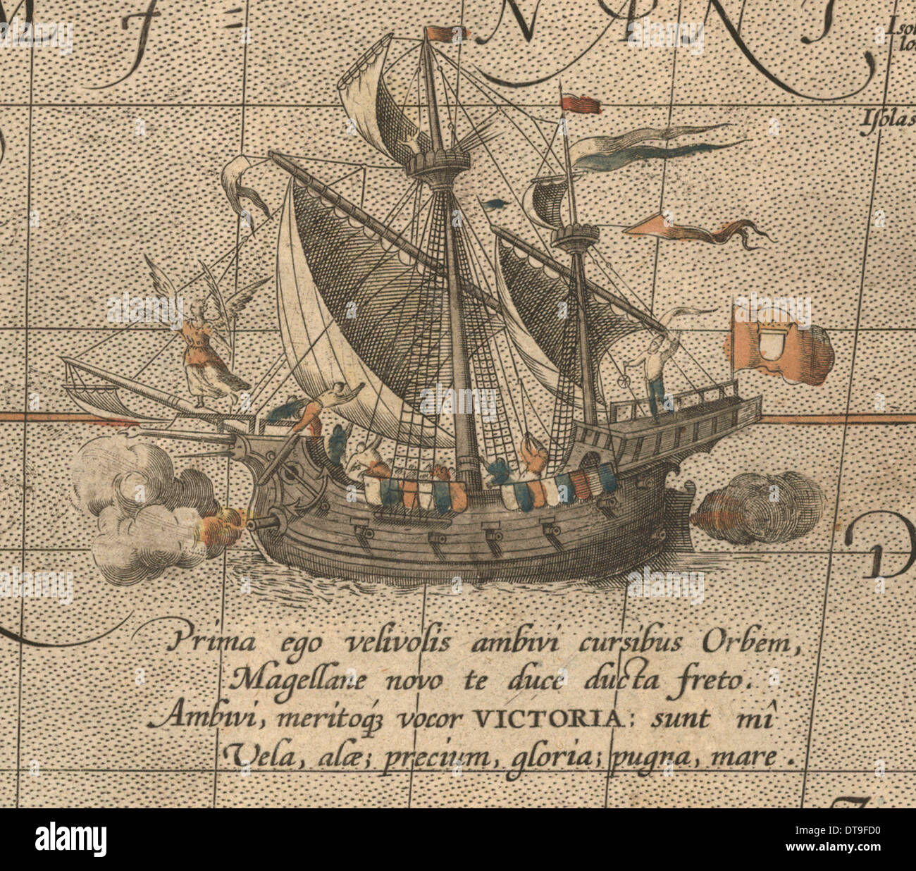 Die Victoria, ein Spanischer carrack, Schiff von Ferdinand Magellan's Armada de Molukken. (Aus Maris Pacific Artist: Ortelius, Abraham (1527-1598) Stockfoto