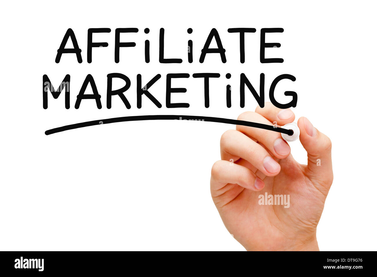 Handschrift Affiliate-Marketing mit schwarzem Filzstift auf transparente wischen. Stockfoto