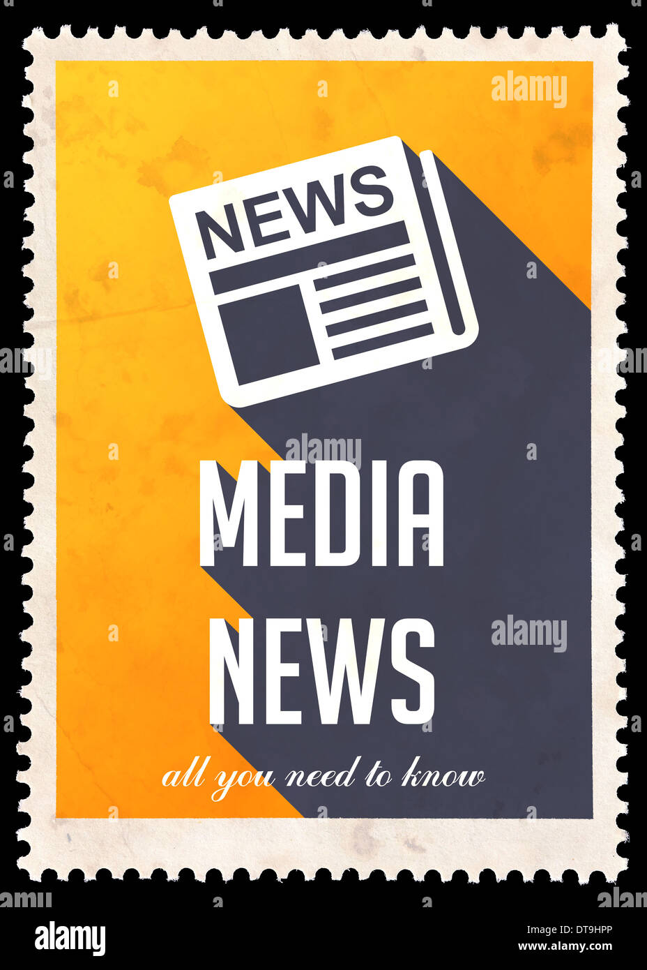 Media News auf gelb im Flat Design. Stockfoto