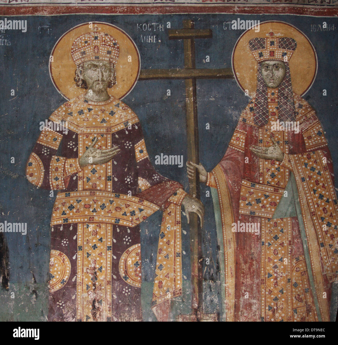 Erhöhung des Heiligen Kreuzes. Heiligen Konstantin der große und Helena, 1321-1322. Künstler: anonym Stockfoto