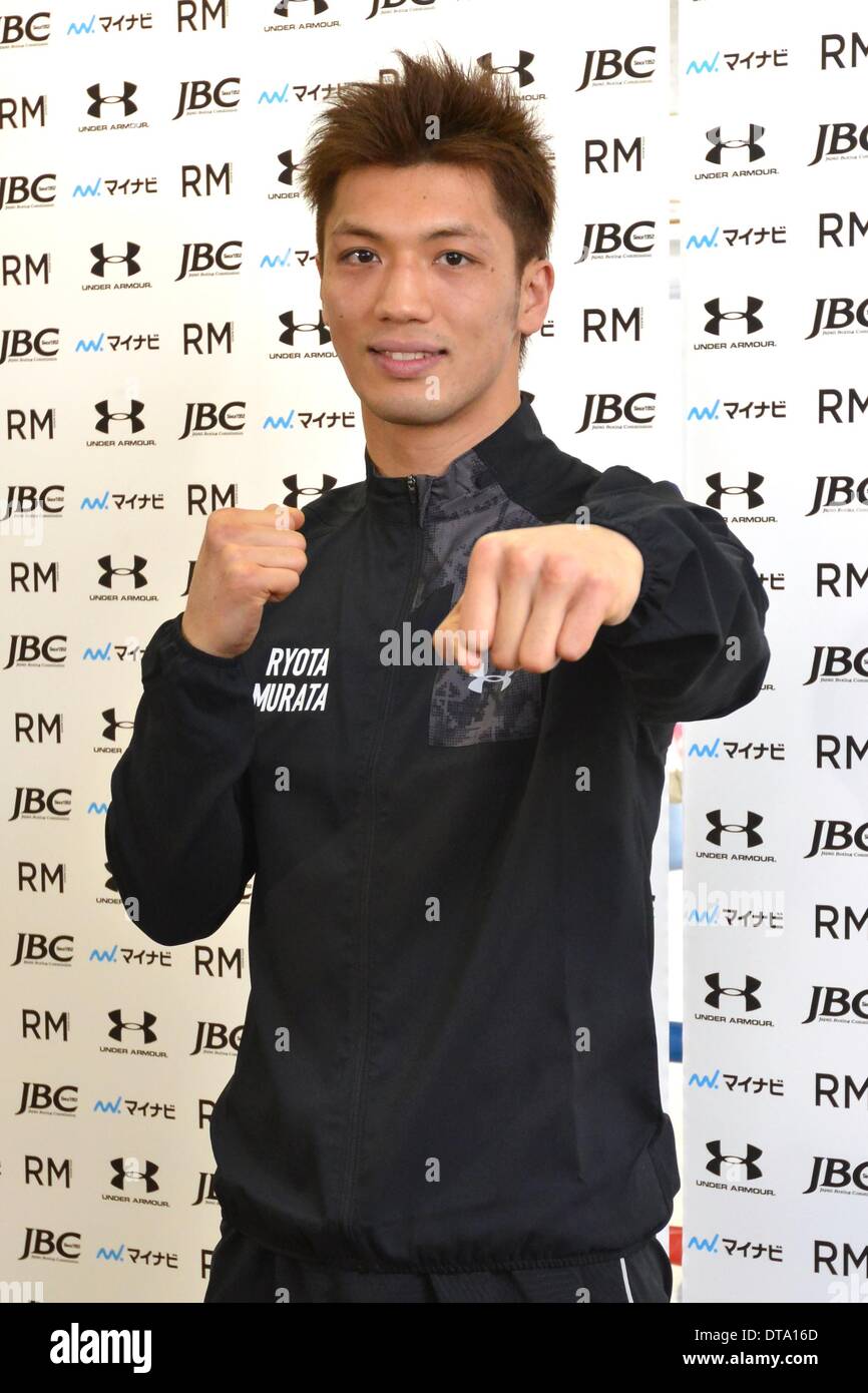 Tokio, Japan. 12. Februar 2014. Ryota Murata (JPN) Boxen: Ryota Murata Japans stellt in seiner offenen Training bei Teiken Boxing Gym in Tokio, Japan. Bildnachweis: Hiroaki Yamaguchi/AFLO/Alamy Live-Nachrichten Stockfoto