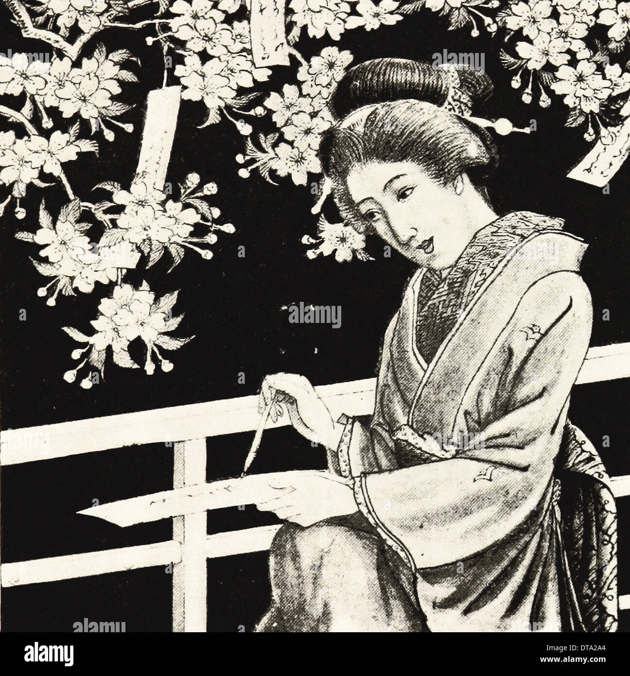 Japan: Poesie inmitten der-Kirschblüten - British Gravur XIX Jahrhundert Stockfoto