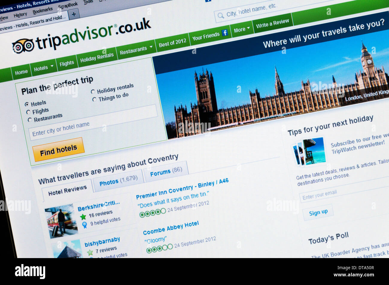 Die UK-Website der Reise Beratung Website Tripadvisor. Stockfoto